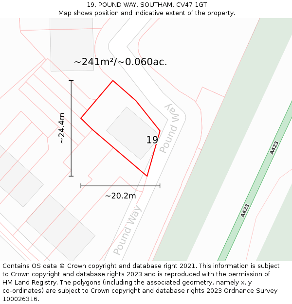 19, POUND WAY, SOUTHAM, CV47 1GT: Plot and title map