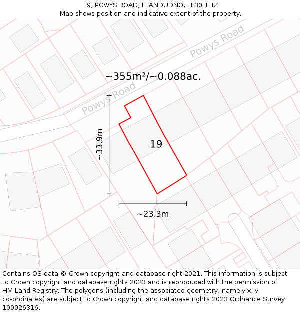 19, POWYS ROAD, LLANDUDNO, LL30 1HZ: Plot and title map