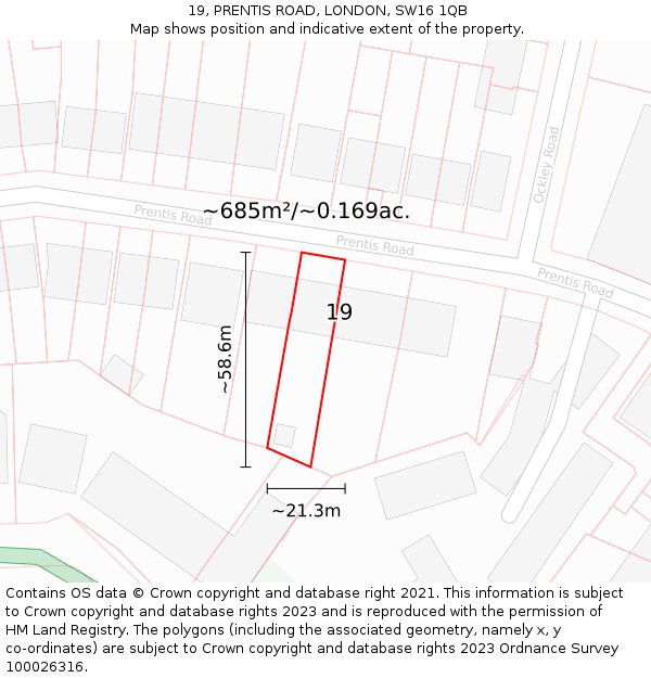 19, PRENTIS ROAD, LONDON, SW16 1QB: Plot and title map