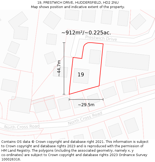 19, PRESTWICH DRIVE, HUDDERSFIELD, HD2 2NU: Plot and title map