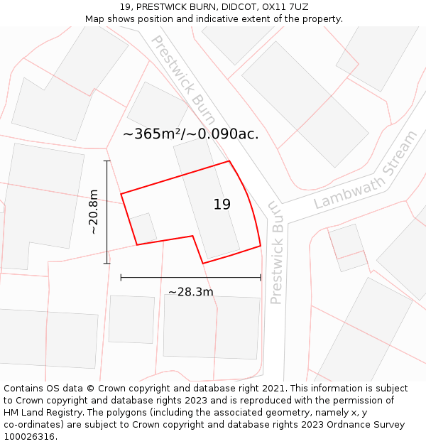 19, PRESTWICK BURN, DIDCOT, OX11 7UZ: Plot and title map