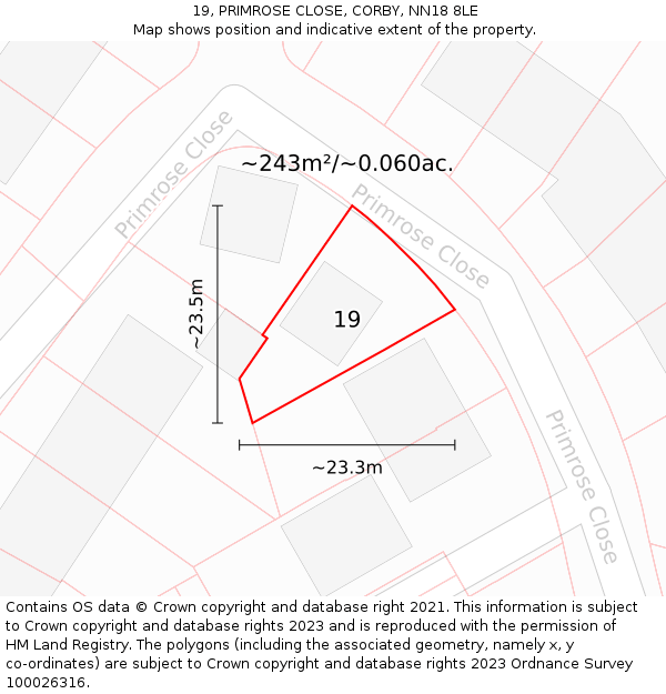 19, PRIMROSE CLOSE, CORBY, NN18 8LE: Plot and title map