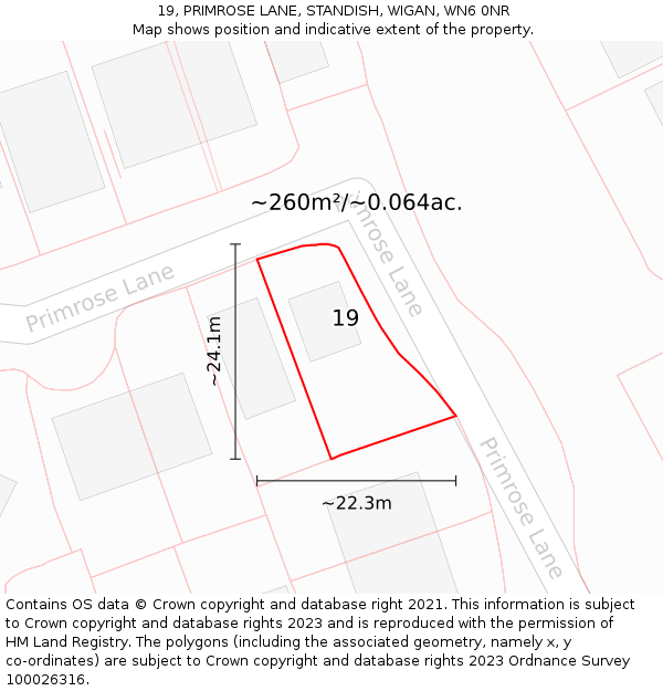 19, PRIMROSE LANE, STANDISH, WIGAN, WN6 0NR: Plot and title map