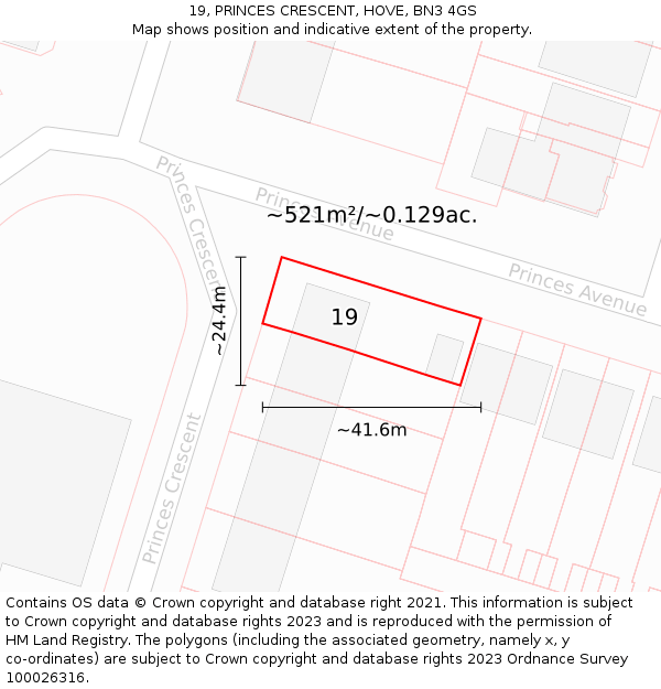 19, PRINCES CRESCENT, HOVE, BN3 4GS: Plot and title map