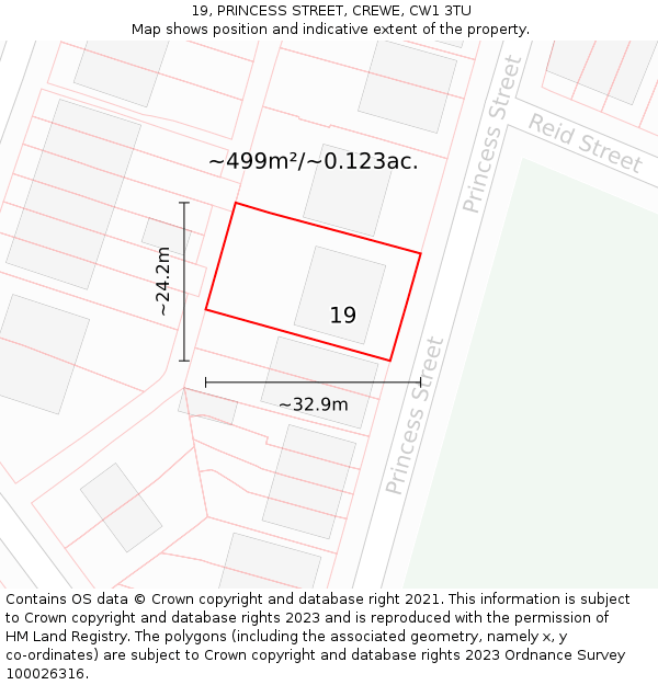 19, PRINCESS STREET, CREWE, CW1 3TU: Plot and title map