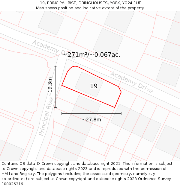 19, PRINCIPAL RISE, DRINGHOUSES, YORK, YO24 1UF: Plot and title map