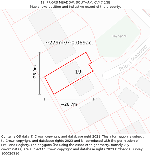 19, PRIORS MEADOW, SOUTHAM, CV47 1GE: Plot and title map