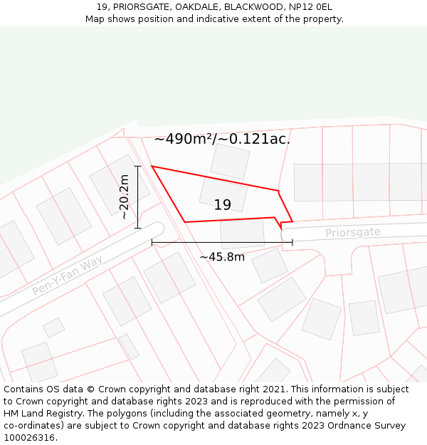 19, PRIORSGATE, OAKDALE, BLACKWOOD, NP12 0EL: Plot and title map