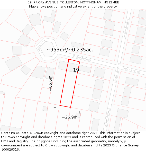 19, PRIORY AVENUE, TOLLERTON, NOTTINGHAM, NG12 4EE: Plot and title map