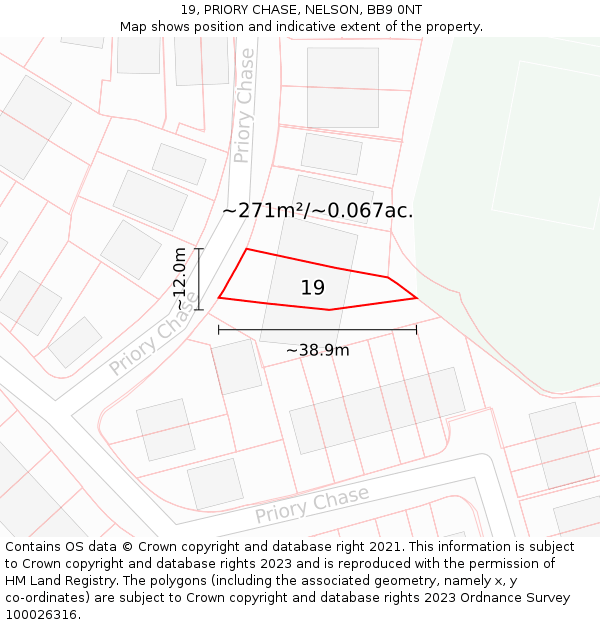 19, PRIORY CHASE, NELSON, BB9 0NT: Plot and title map