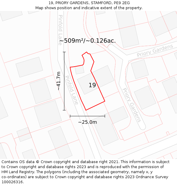 19, PRIORY GARDENS, STAMFORD, PE9 2EG: Plot and title map