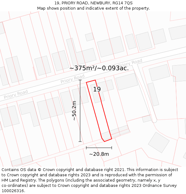 19, PRIORY ROAD, NEWBURY, RG14 7QS: Plot and title map