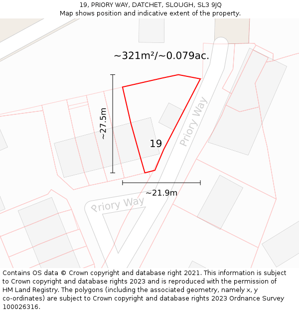 19, PRIORY WAY, DATCHET, SLOUGH, SL3 9JQ: Plot and title map