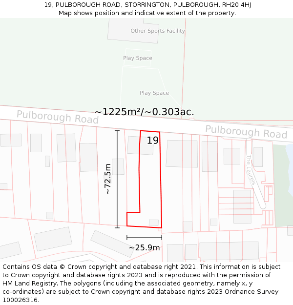 19, PULBOROUGH ROAD, STORRINGTON, PULBOROUGH, RH20 4HJ: Plot and title map