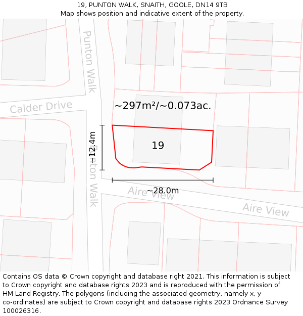 19, PUNTON WALK, SNAITH, GOOLE, DN14 9TB: Plot and title map