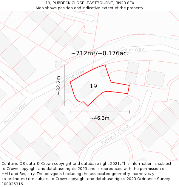 19, PURBECK CLOSE, EASTBOURNE, BN23 8EX: Plot and title map