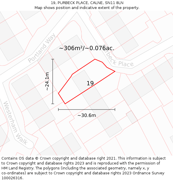 19, PURBECK PLACE, CALNE, SN11 8LN: Plot and title map