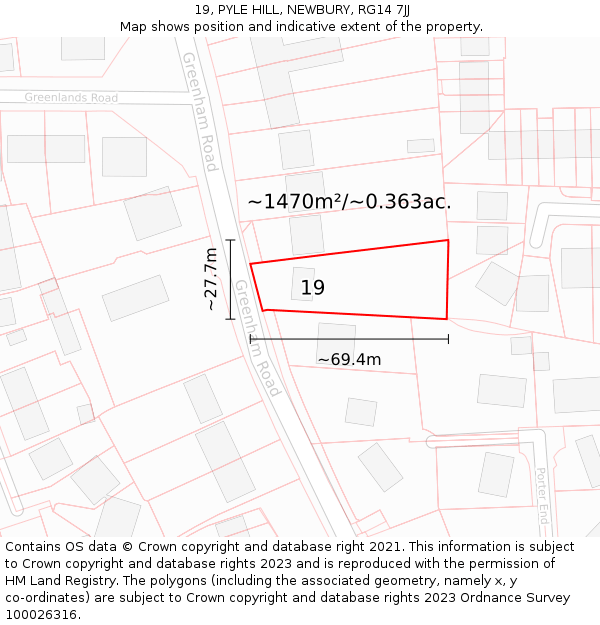 19, PYLE HILL, NEWBURY, RG14 7JJ: Plot and title map