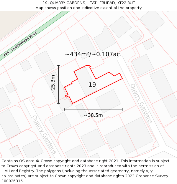 19, QUARRY GARDENS, LEATHERHEAD, KT22 8UE: Plot and title map