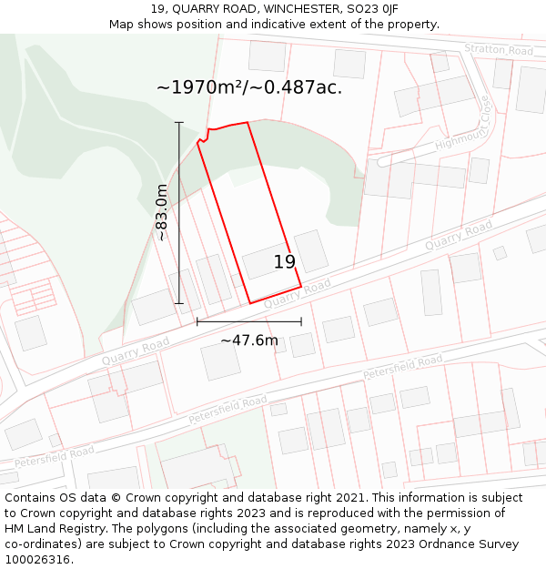 19, QUARRY ROAD, WINCHESTER, SO23 0JF: Plot and title map