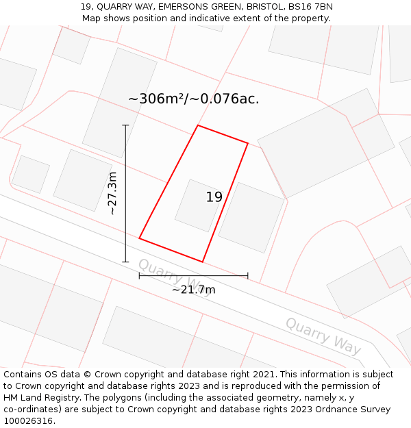 19, QUARRY WAY, EMERSONS GREEN, BRISTOL, BS16 7BN: Plot and title map