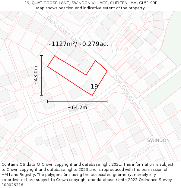 19, QUAT GOOSE LANE, SWINDON VILLAGE, CHELTENHAM, GL51 9RP: Plot and title map