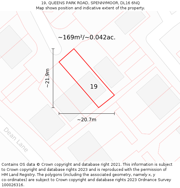 19, QUEENS PARK ROAD, SPENNYMOOR, DL16 6NQ: Plot and title map