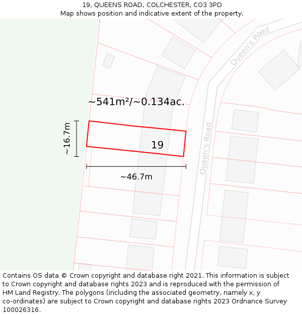 19, QUEENS ROAD, COLCHESTER, CO3 3PD: Plot and title map