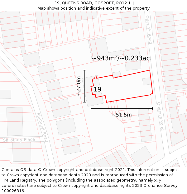 19, QUEENS ROAD, GOSPORT, PO12 1LJ: Plot and title map