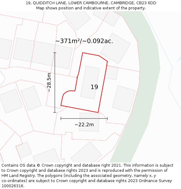 19, QUIDDITCH LANE, LOWER CAMBOURNE, CAMBRIDGE, CB23 6DD: Plot and title map