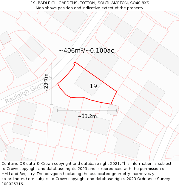 19, RADLEIGH GARDENS, TOTTON, SOUTHAMPTON, SO40 8XS: Plot and title map