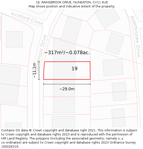 19, RAINSBROOK DRIVE, NUNEATON, CV11 6UE: Plot and title map