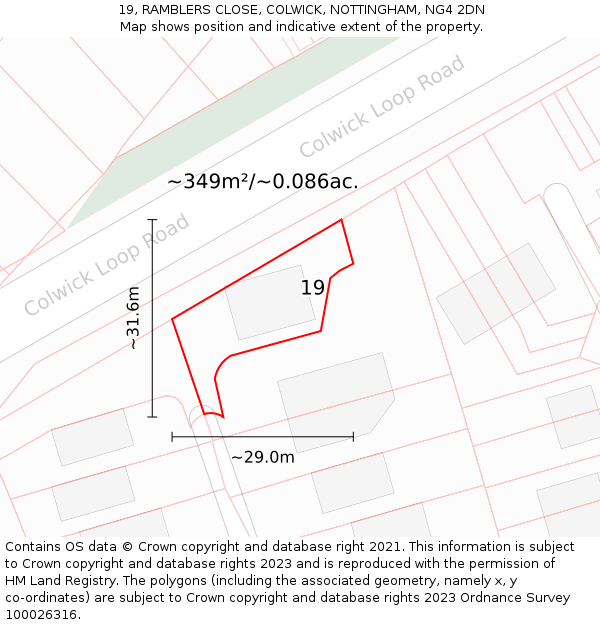 19, RAMBLERS CLOSE, COLWICK, NOTTINGHAM, NG4 2DN: Plot and title map