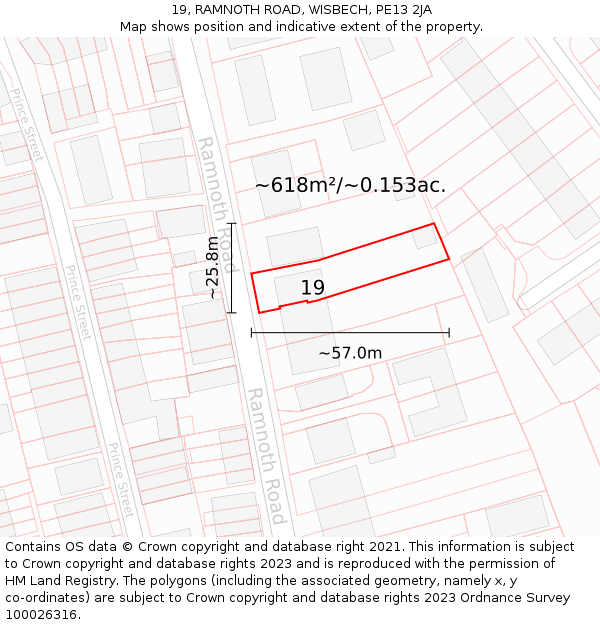 19, RAMNOTH ROAD, WISBECH, PE13 2JA: Plot and title map