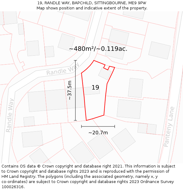 19, RANDLE WAY, BAPCHILD, SITTINGBOURNE, ME9 9PW: Plot and title map