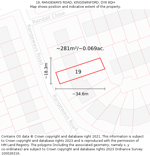 19, RANGEWAYS ROAD, KINGSWINFORD, DY6 8QH: Plot and title map