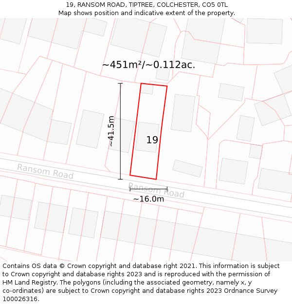 19, RANSOM ROAD, TIPTREE, COLCHESTER, CO5 0TL: Plot and title map