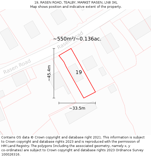 19, RASEN ROAD, TEALBY, MARKET RASEN, LN8 3XL: Plot and title map