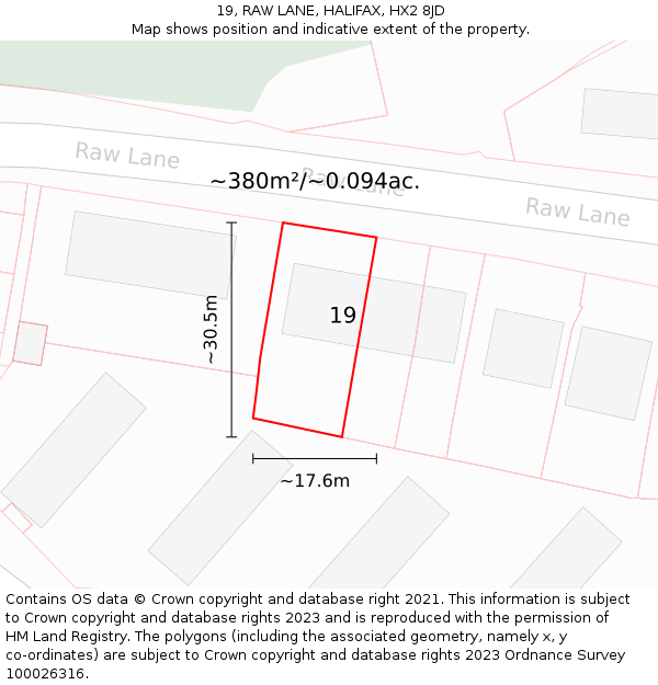 19, RAW LANE, HALIFAX, HX2 8JD: Plot and title map