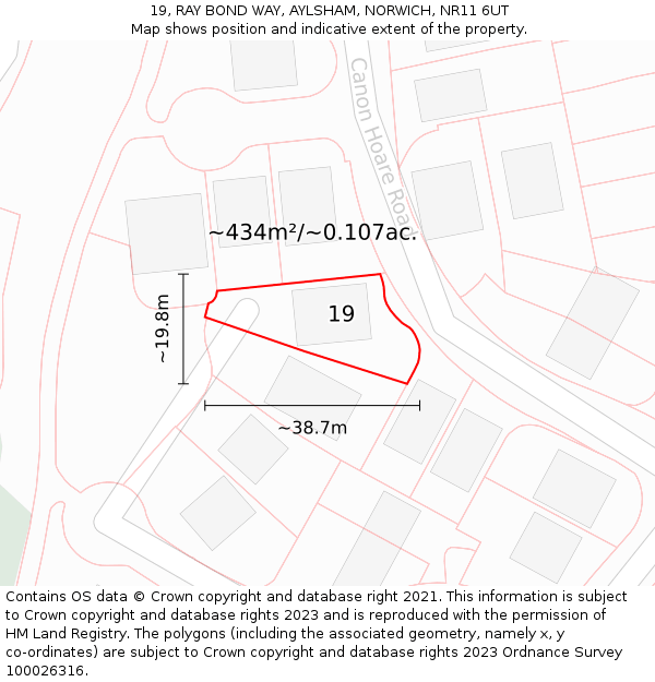 19, RAY BOND WAY, AYLSHAM, NORWICH, NR11 6UT: Plot and title map