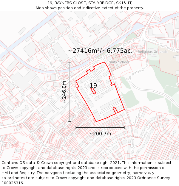 19, RAYNERS CLOSE, STALYBRIDGE, SK15 1TJ: Plot and title map