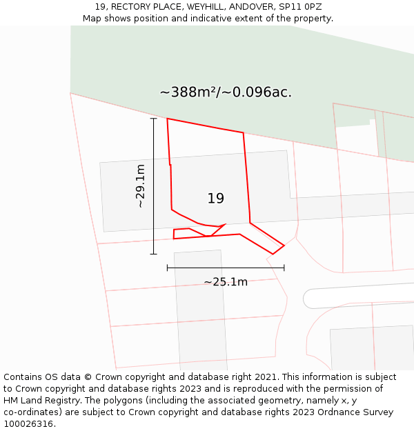 19, RECTORY PLACE, WEYHILL, ANDOVER, SP11 0PZ: Plot and title map