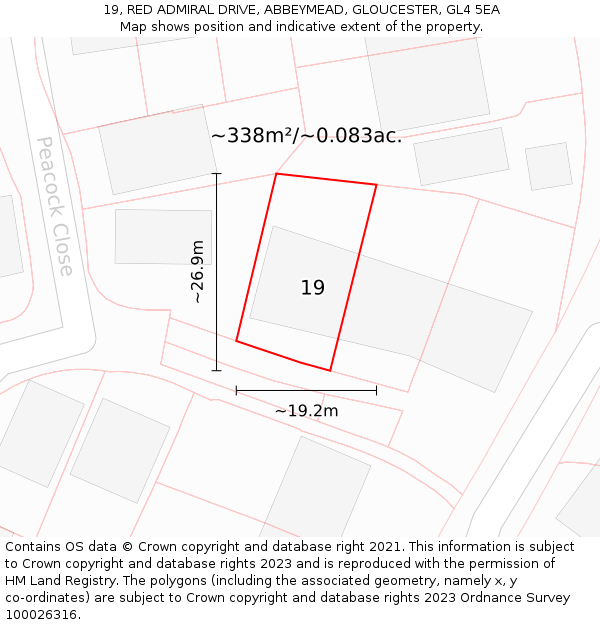 19, RED ADMIRAL DRIVE, ABBEYMEAD, GLOUCESTER, GL4 5EA: Plot and title map