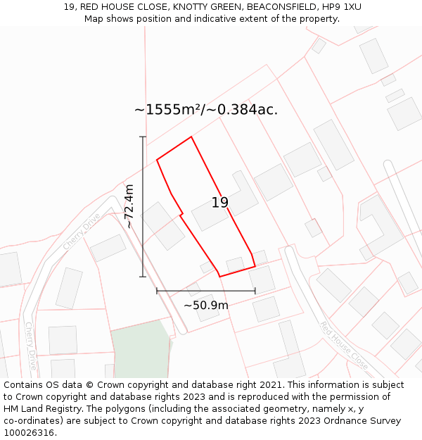 19, RED HOUSE CLOSE, KNOTTY GREEN, BEACONSFIELD, HP9 1XU: Plot and title map