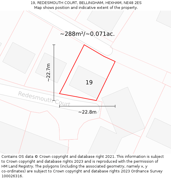 19, REDESMOUTH COURT, BELLINGHAM, HEXHAM, NE48 2ES: Plot and title map