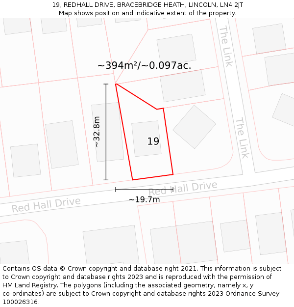 19, REDHALL DRIVE, BRACEBRIDGE HEATH, LINCOLN, LN4 2JT: Plot and title map