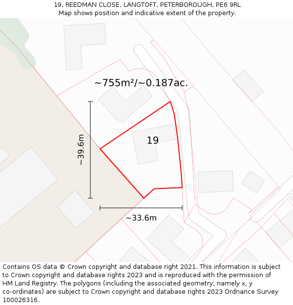 19, REEDMAN CLOSE, LANGTOFT, PETERBOROUGH, PE6 9RL: Plot and title map