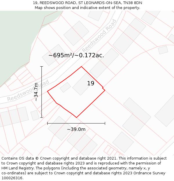 19, REEDSWOOD ROAD, ST LEONARDS-ON-SEA, TN38 8DN: Plot and title map