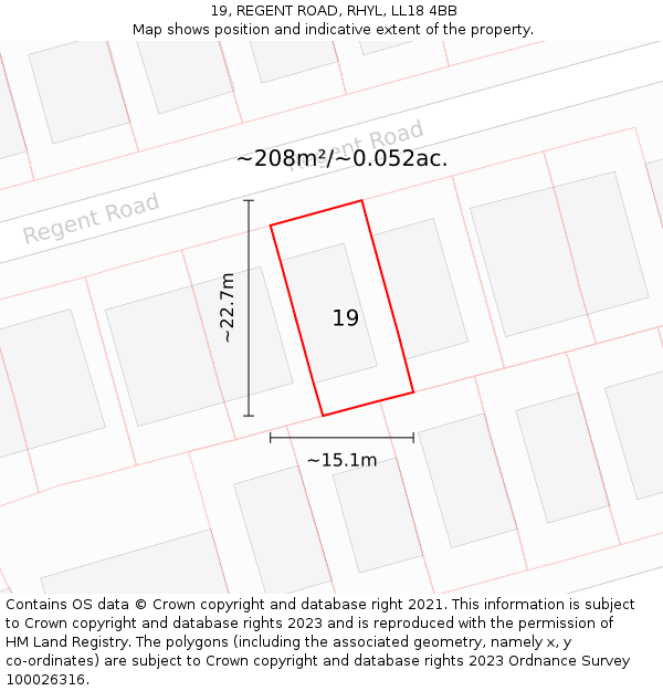 19, REGENT ROAD, RHYL, LL18 4BB: Plot and title map