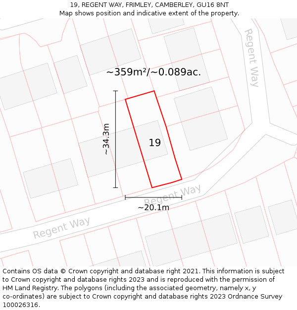 19, REGENT WAY, FRIMLEY, CAMBERLEY, GU16 8NT: Plot and title map